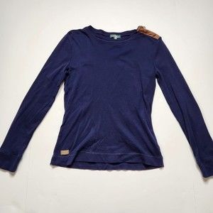 Lauren Ralph Lauren Top Women's Medium Blue Cotton Patch Sleeve Shirt Zipper
